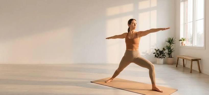 Instructor guiding a calm yoga pose